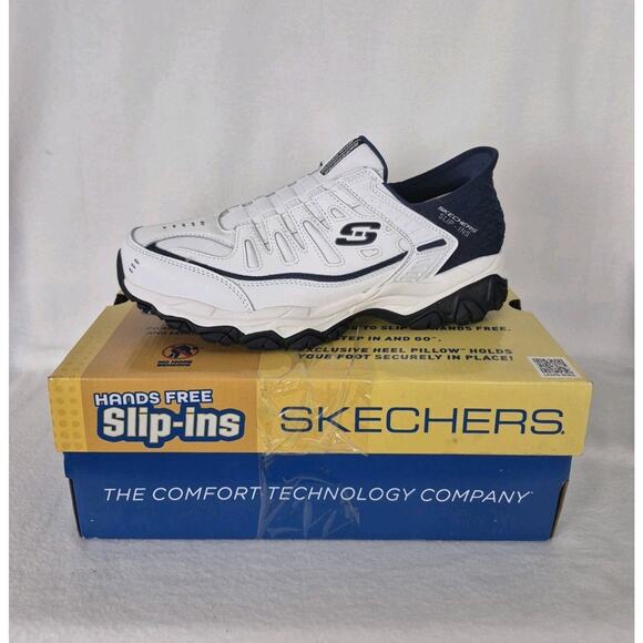 SKECHERS Afterburn M Fit Grill Captain 8.5 Extra Wide Slip-In White Navy - Picture 1 of 10